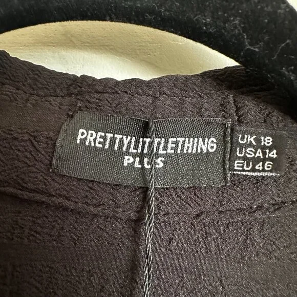 PrettyLittleThing Black Textured Ruched Side Midi Shirt Dress Size 14 - NWT - Picture 4 of 7